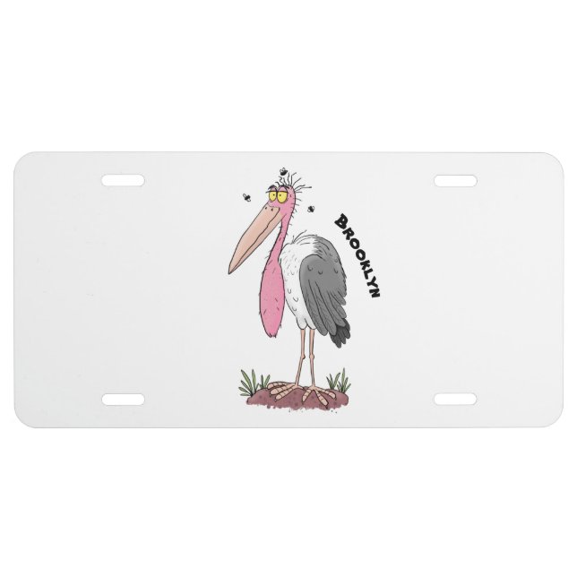 Funny marabou stork cartoon license plate (Front)