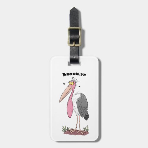Funny marabou stork cartoon luggage tag