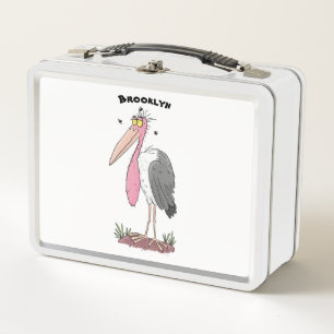 Funny marabou stork cartoon metal lunch box
