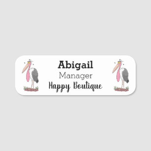 Funny marabou stork cartoon name tag