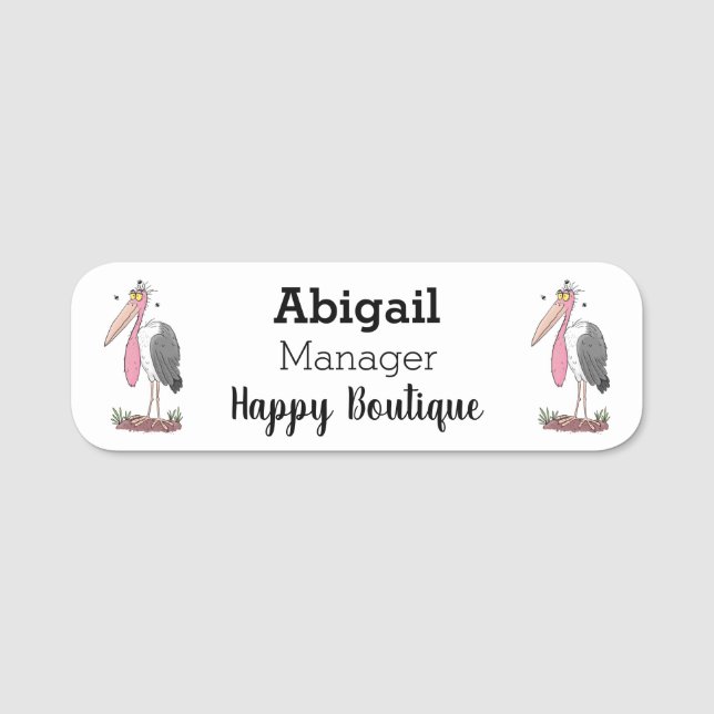 Funny marabou stork cartoon name tag (Front)