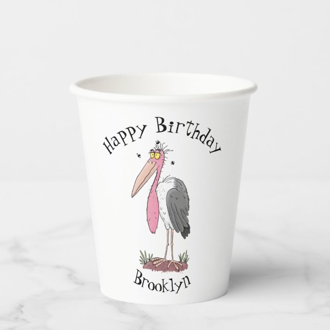 Funny marabou stork cartoon paper cups (Front)