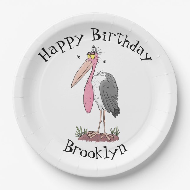 Funny marabou stork cartoon paper plates (Front)