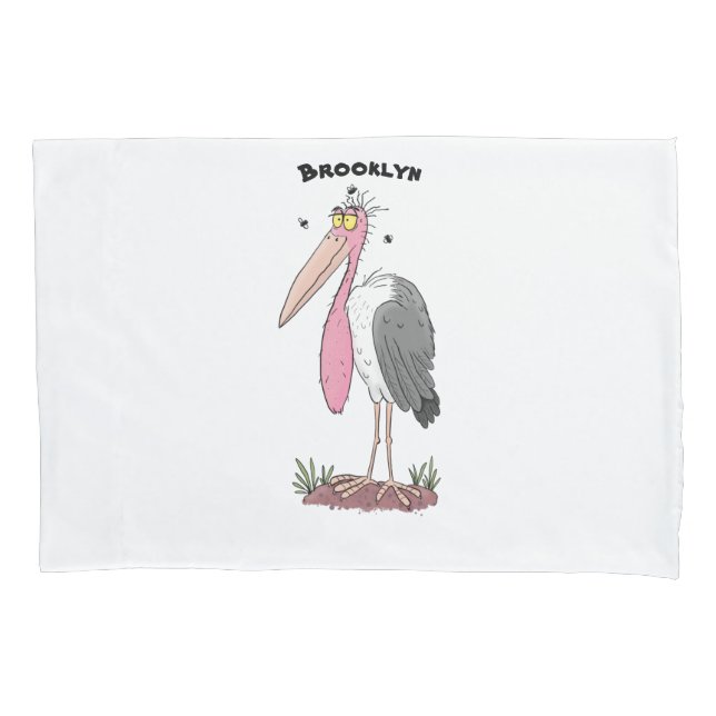Funny marabou stork cartoon pillow case (Front)