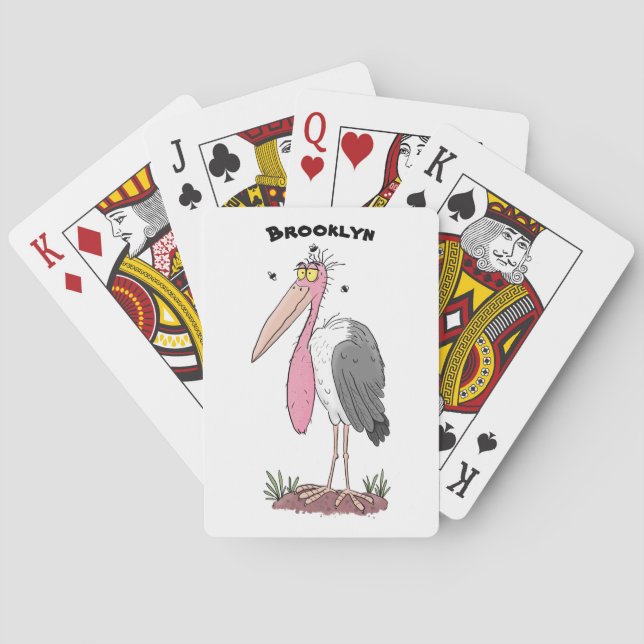 Funny marabou stork cartoon poker cards (Back)