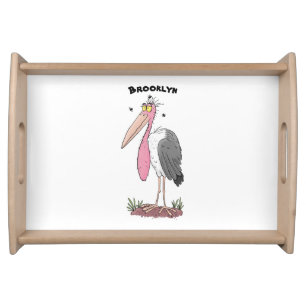 Funny marabou stork cartoon serving tray