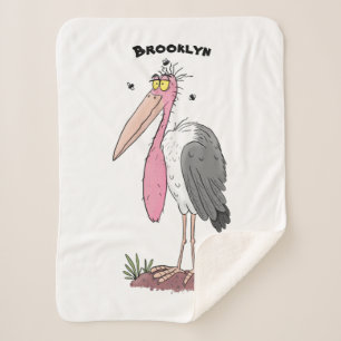 Funny marabou stork cartoon sherpa blanket