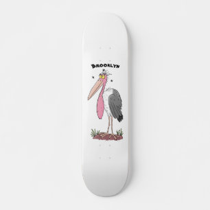 Funny marabou stork cartoon skateboard