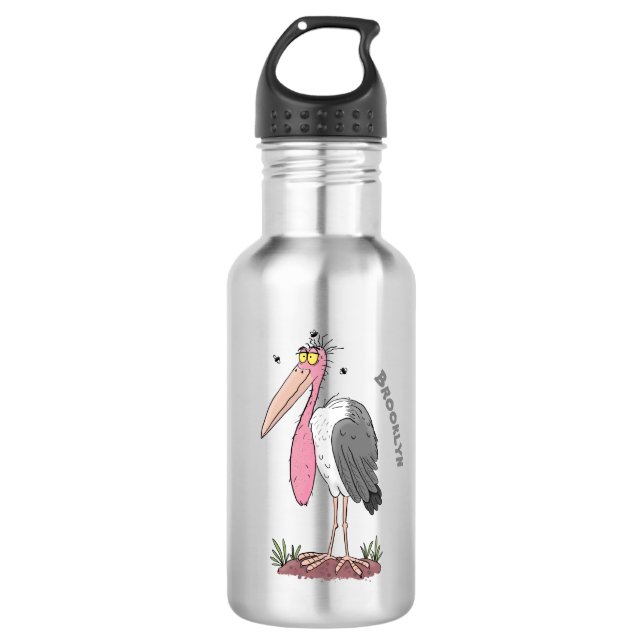 Funny marabou stork cartoon stainless steel water bottle (Front)