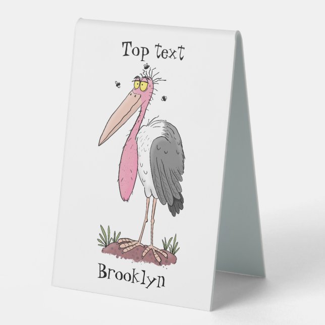 Funny marabou stork cartoon table tent (Front)