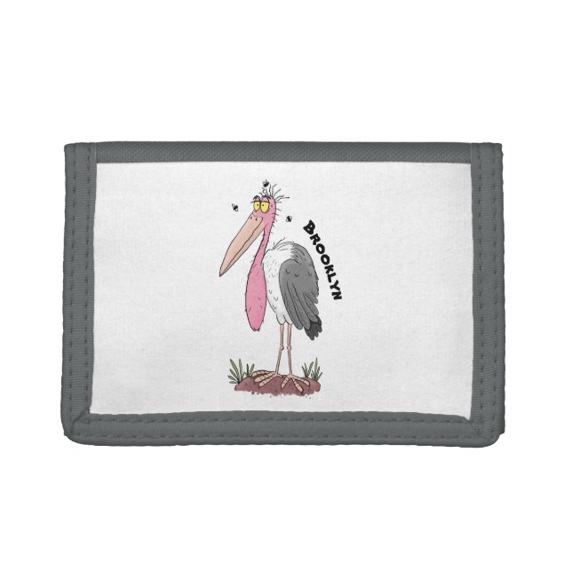 Funny marabou stork cartoon trifold wallet (Front)