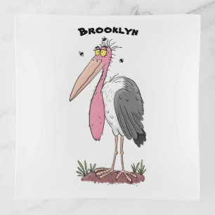 Funny marabou stork cartoon trinket tray