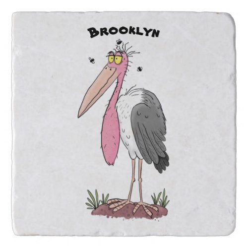 Funny marabou stork cartoon trivet