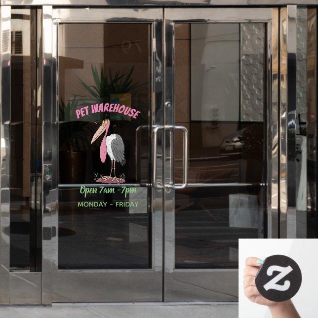 Funny marabou stork cartoon window cling (Office Door)