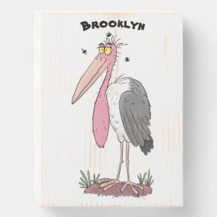 Funny marabou stork cartoon wooden box sign