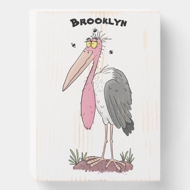 Funny marabou stork cartoon wooden box sign (Front Vertical)