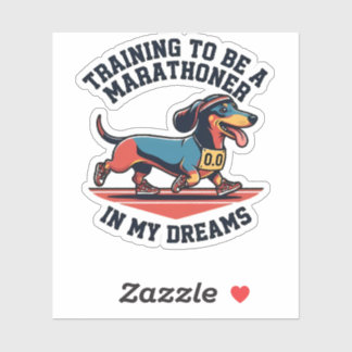 Funny Marathon Dog Running Art Sticker