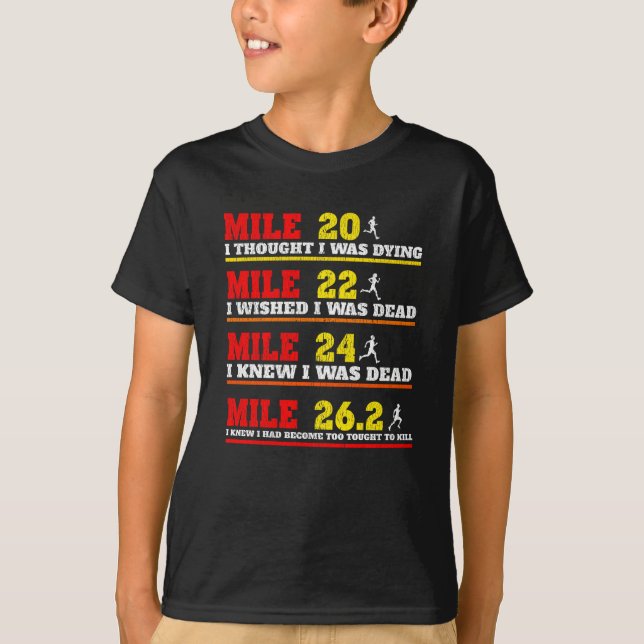 Funny Marathoner Runner Thoughts Running Joke T-Shirt (Front)