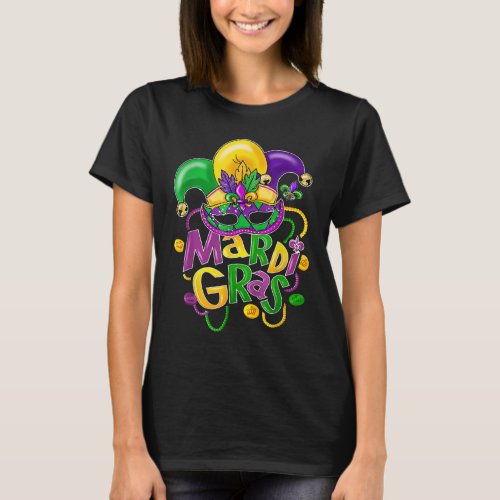 Funny Mardi Gras 2023 Mask Beads New Orleans Costu T_Shirt