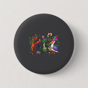Funny Mardi Gras 2026 Crocodile Crawfish Pelican N Button