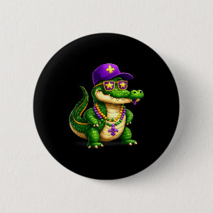 Funny Mardi Gras Alligator Beads Carnival Celebrat Button