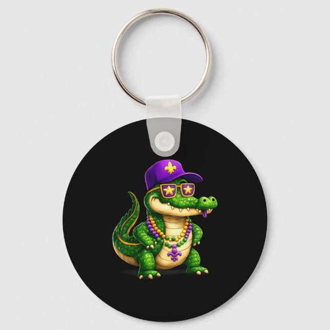 Funny Mardi Gras Alligator Beads Carnival Celebrat Keychain (Front)