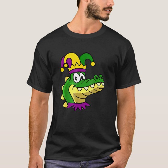 Funny Mardi Gras Alligator Head Jester Louisiana C T-Shirt (Front)
