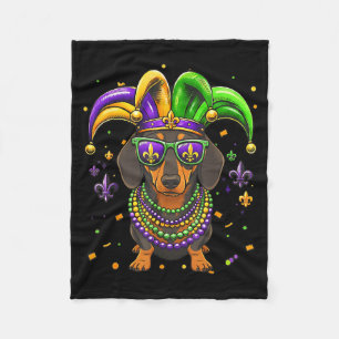 Funny mardi gras bead dachshund dog festivalFunny Fleece Blanket