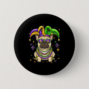 Funny mardi gras bead french bulldog festivalFunny Button