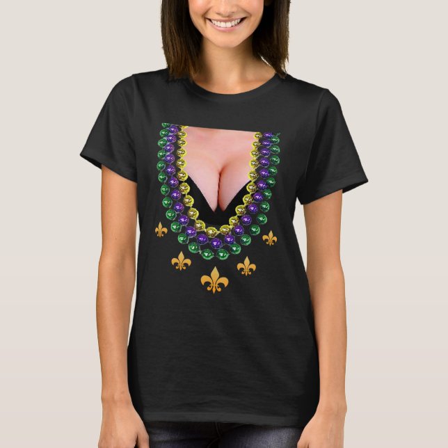Funny Mardi Gras Beads and Cleavage costume shirt (Front)