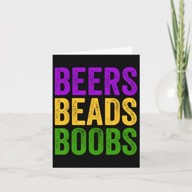 Funny Mardi Gras Beers Beads Breast Tee New Orlean Card (Front)