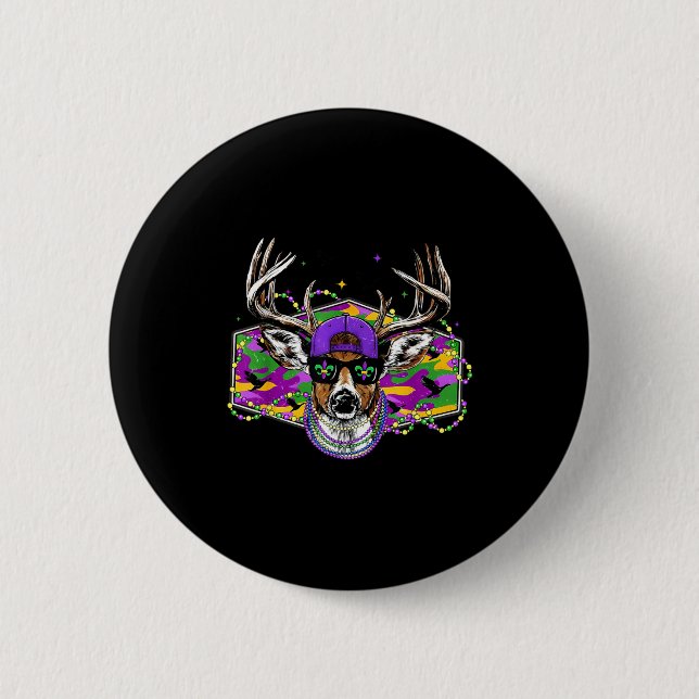 Funny Mardi Gras Buck Deer Hunting Boys Fat Tuesda Button (Front)