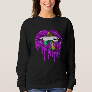 Funny Mardi Gras Carnival Purple Gold Lips Dripped Sweatshirt