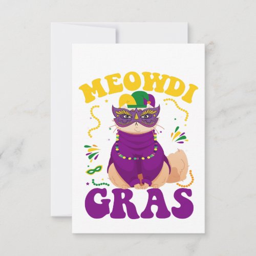 Funny Mardi Gras Cat Meowdi Grace Carnival Kitten  Thank You Card