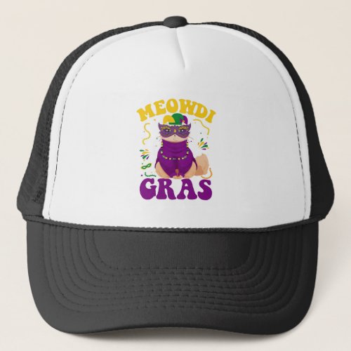Funny Mardi Gras Cat Meowdi Grace Carnival Kitten  Trucker Hat