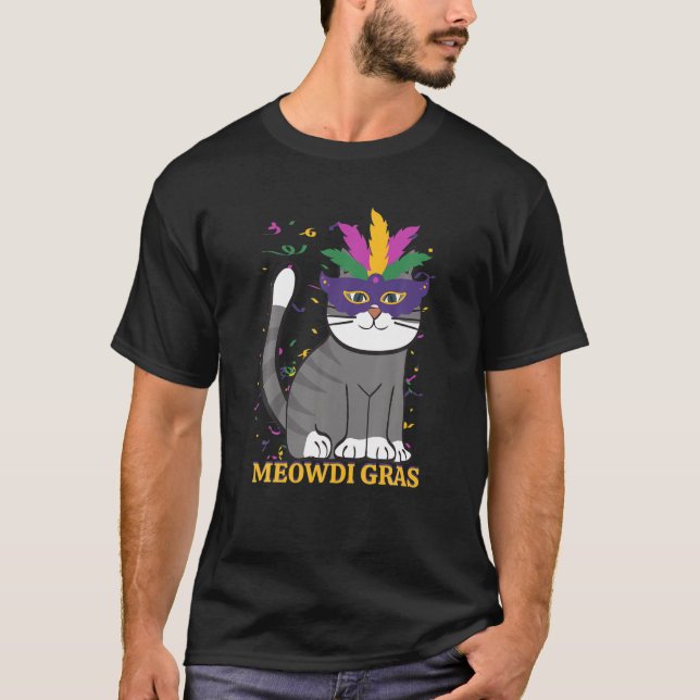 Funny Mardi Gras Cat Meowdi Gras Mardi Gras Cat Me T-Shirt (Front)