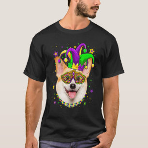 Funny Mardi Gras Corgi Dog Beads Mask Mardi Gras T-Shirt