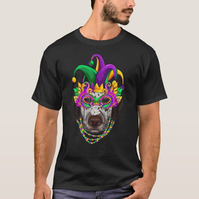 Funny Mardi Gras Dalmatian Dog Mardi Gras Beads Pa T-Shirt (Front)