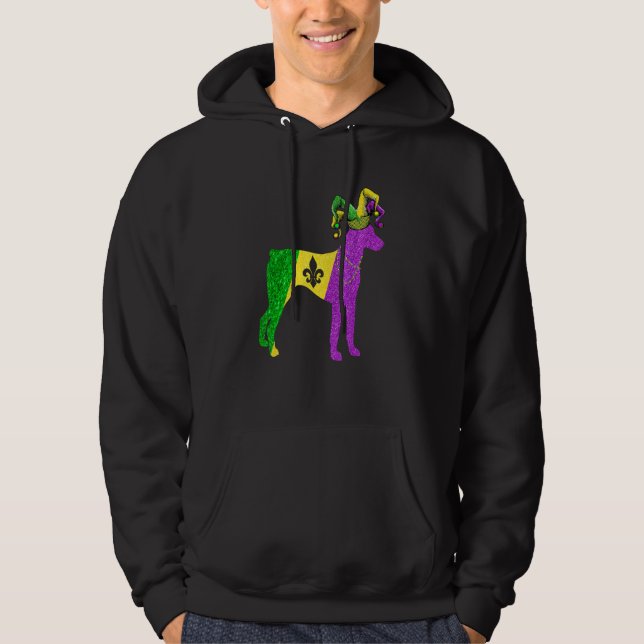 Funny Mardi Gras Doberman Dog Mardi Gras Hat Beads Hoodie (Front)