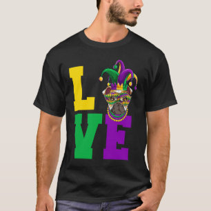 Funny Mardi Gras Dog Apparel Bull Dog Love Mom Dad T-Shirt