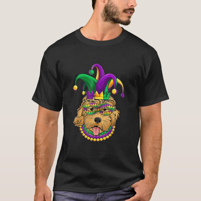 Funny Mardi Gras Dog Apparel Golden Doodle Dog Mom T-Shirt (Front)