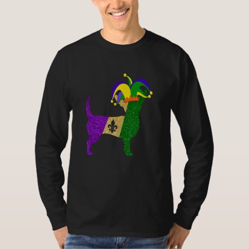 Funny Mardi Gras Dog Chihuahua Jester Hat Beads Do T_Shirt