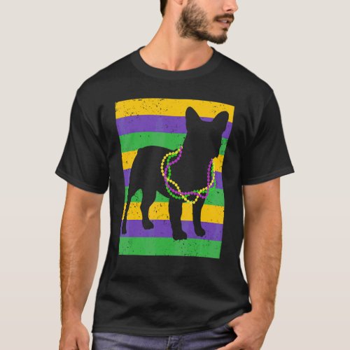 Funny Mardi Gras French Bulldog Beads And Jester H T_Shirt