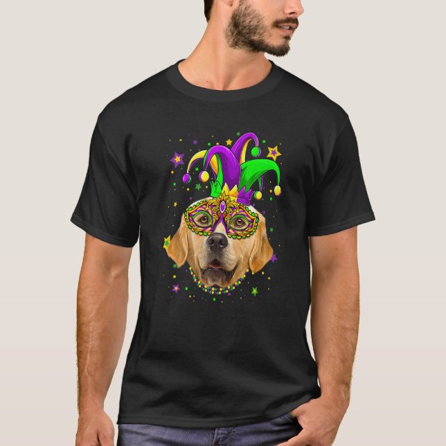 Funny Mardi Gras Golden Retriever Dog Beads Mask M T-Shirt (Front)