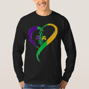 Funny Mardi Gras Heart Cute Fleur De Lis Mardi Gra T-Shirt