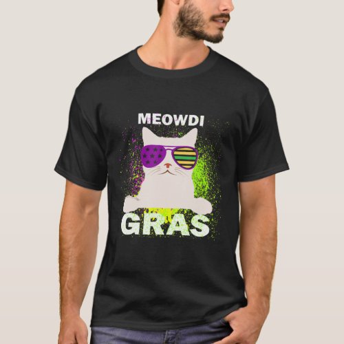 Funny Mardi Gras Kitten Cat Meowdi Gras Costume T_Shirt