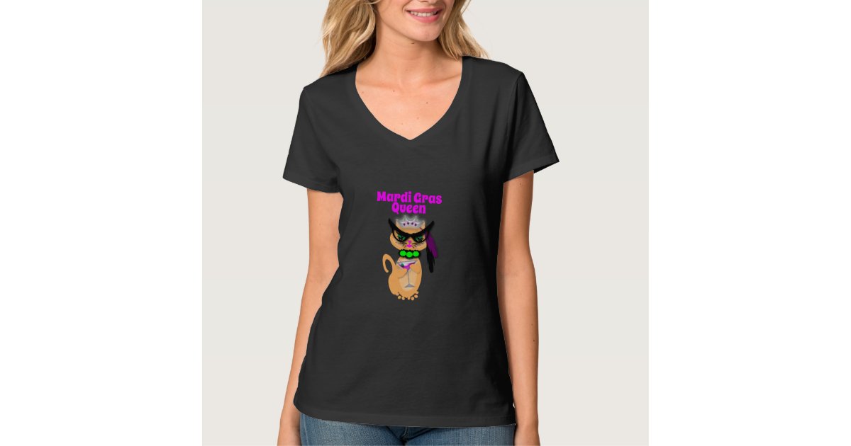 Funny Mardi Gras Kitty Cat Queen T Shirt Zazzle Com