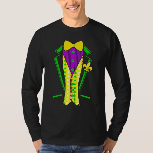 Funny Mardi Gras Lazy Tuxedo Costume Bow Tie Cloth T_Shirt