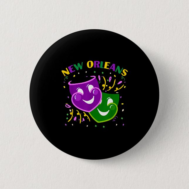 Funny Mardi Gras Mask Louisiana New Orleans Carniv Button (Front)