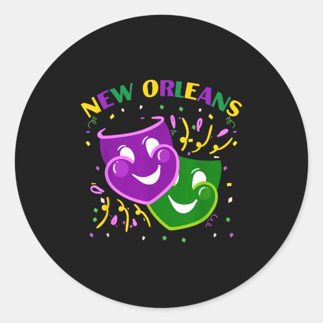 Funny Mardi Gras Mask Louisiana New Orleans Carniv Classic Round Sticker (Front)